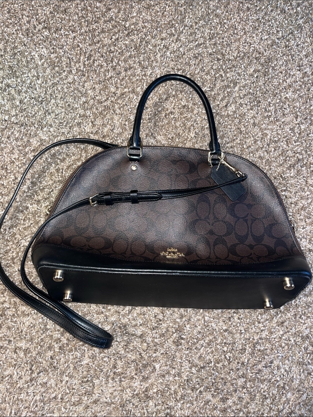 Coach Brown Signature Canvas and Black Leather Dome Satchel NWOT